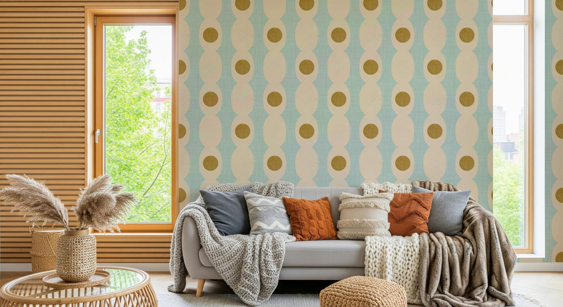 Hourglass Echo wallpaper featuring repeating hourglass shapes in a modern abstract style.