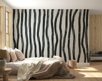 A peaceful modern abstract mural on decorative wallpaper.