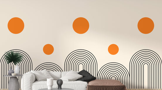 Geometric Boho Art Line wallpaper mural shown as a full feature wall that highlights the design