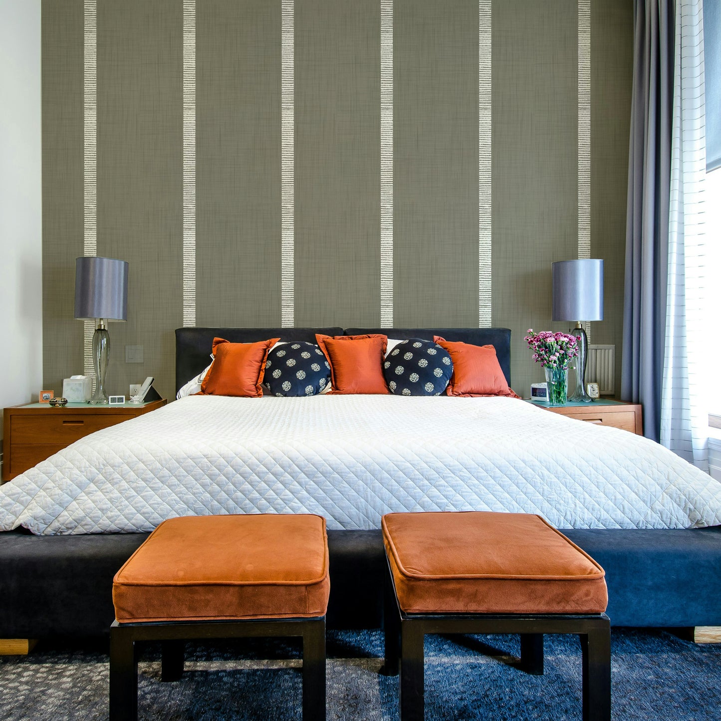 Bedroom grey stripe mural

