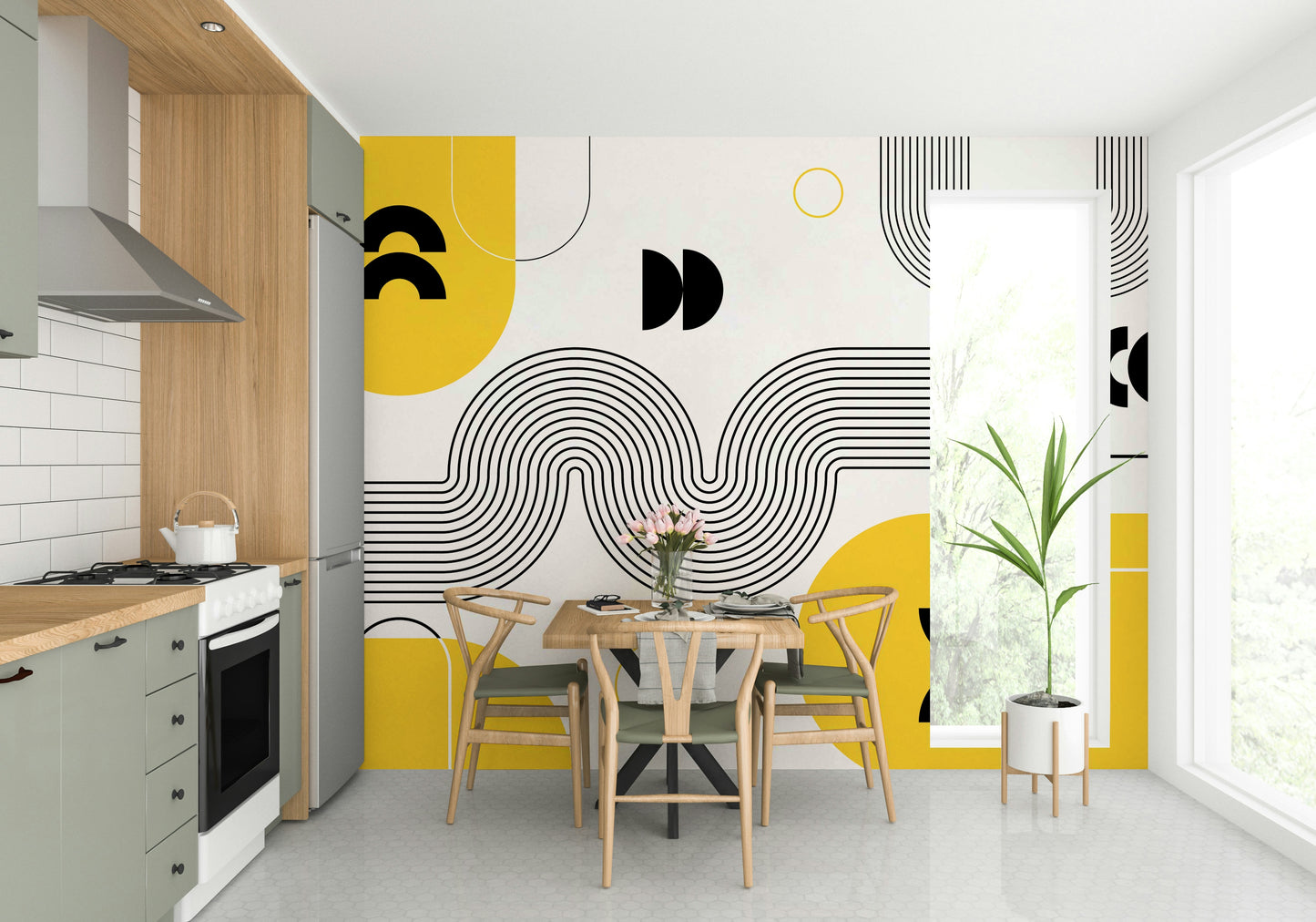 Modern Bold Retro Wall Mural for Interiors

