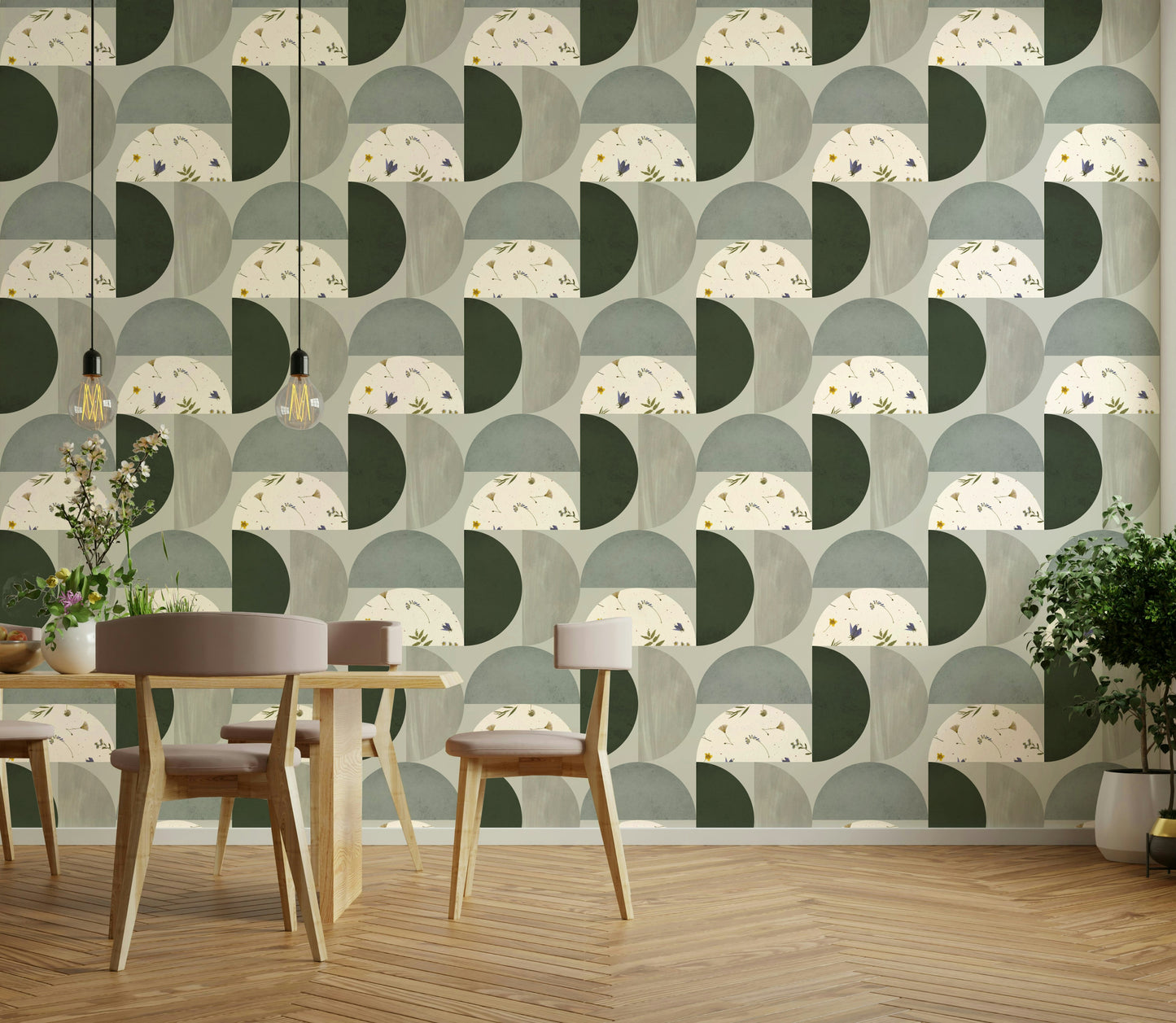 Modern Botanical Semicircles Wallpaper⁠
