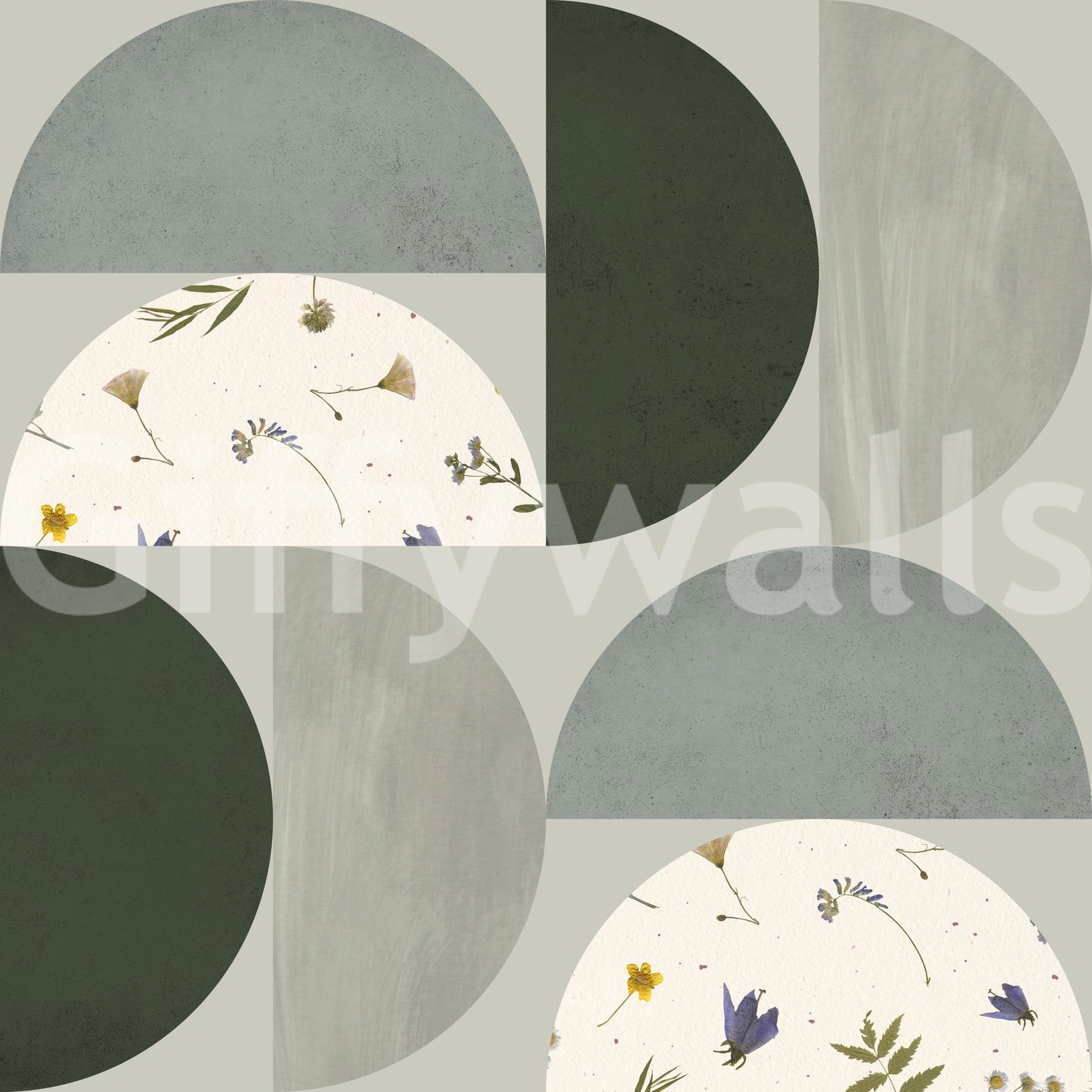 Modern Botanical Semicircles Wallpaper⁠