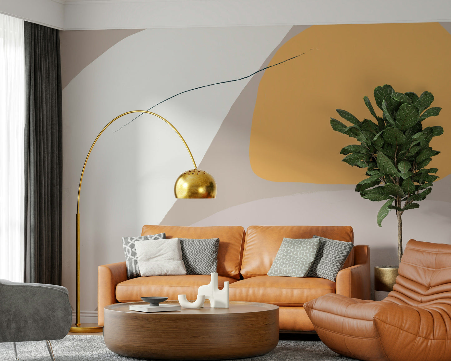 An artistic minimalist form mural for home decor.