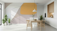 An artistic soft focus mural on minimalist wallpaper.