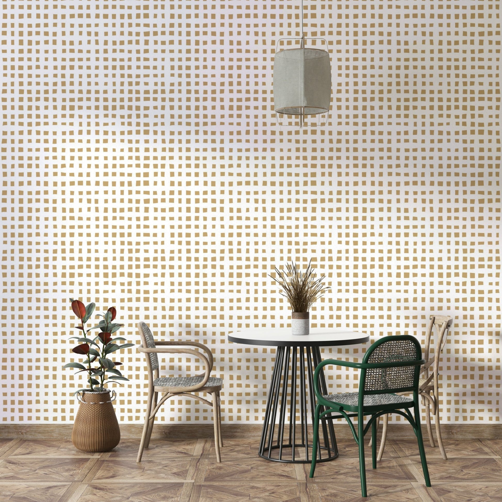 Modern squares mural in warm tones
