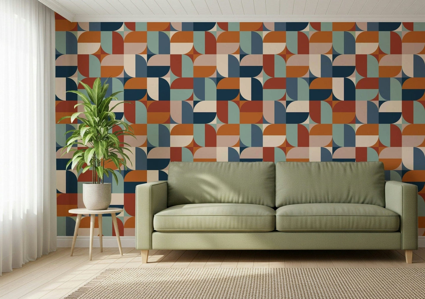 Artistic arch motif wallpaper in soft tones