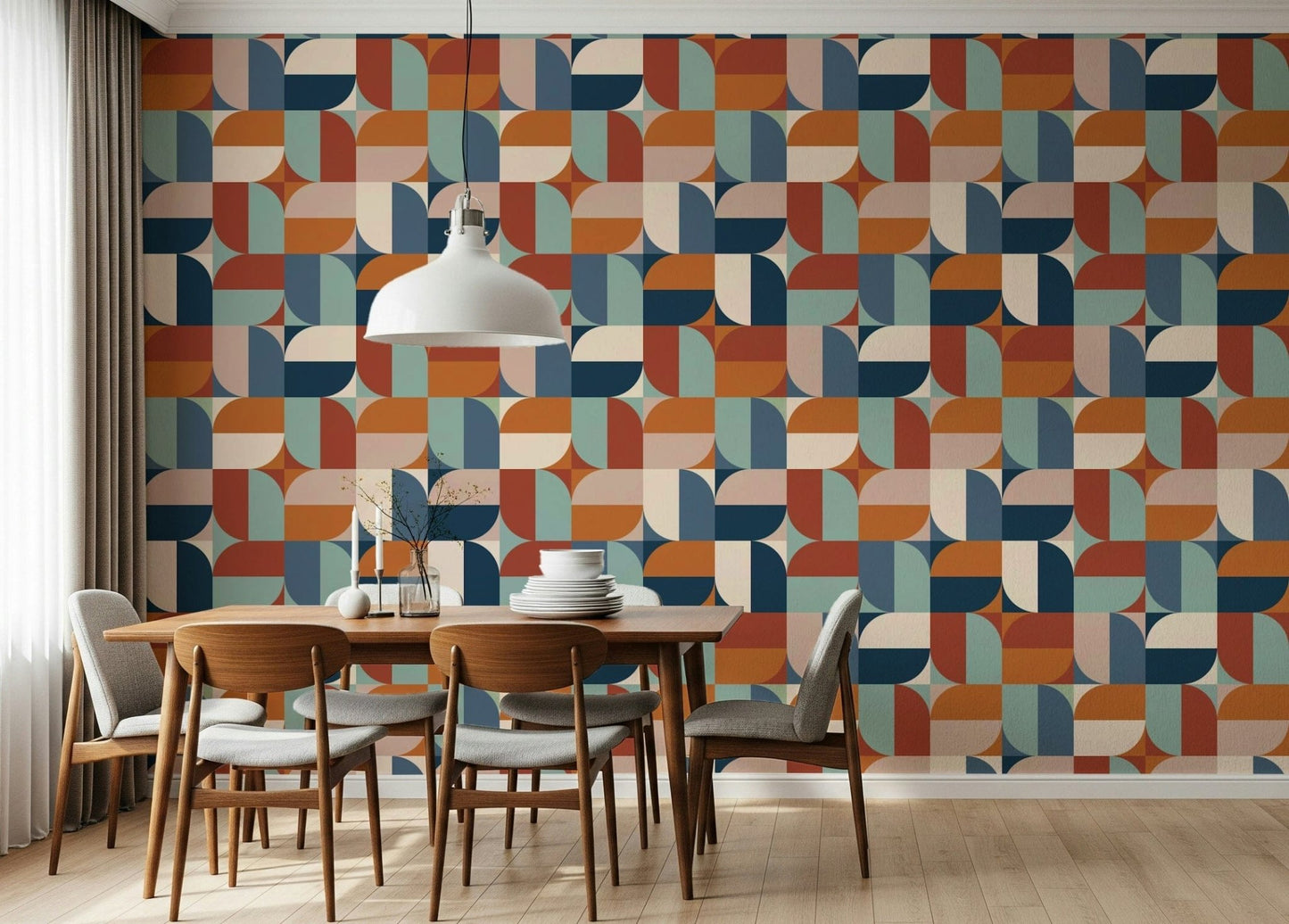 Abstract curved shapes wallpaper in rust