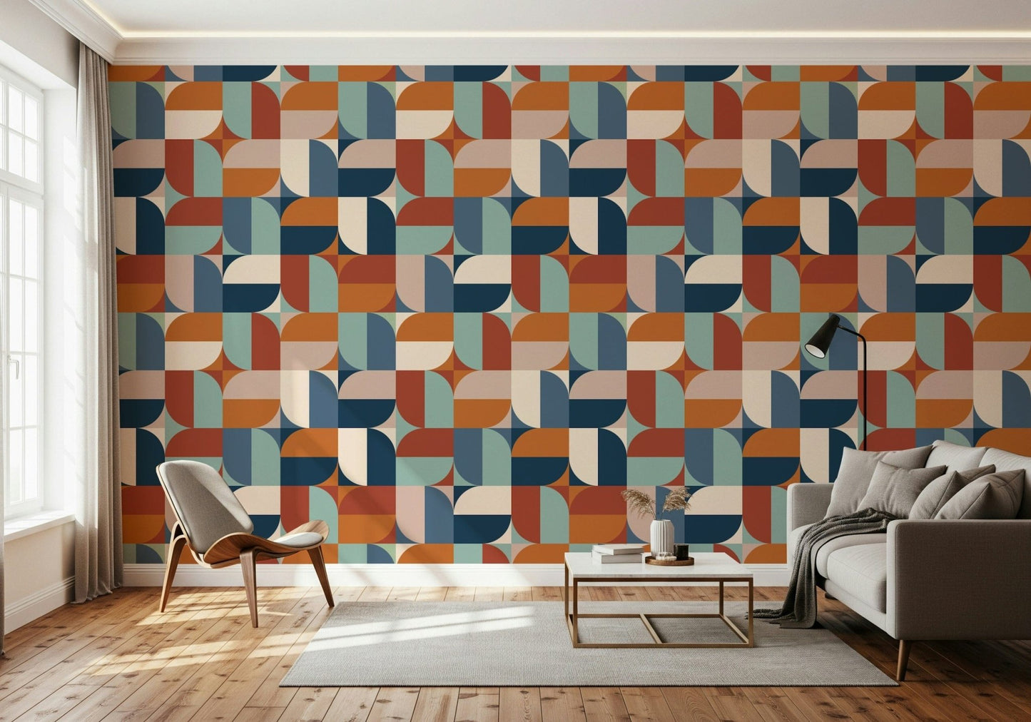 Geometric arch pattern wallpaper in teal