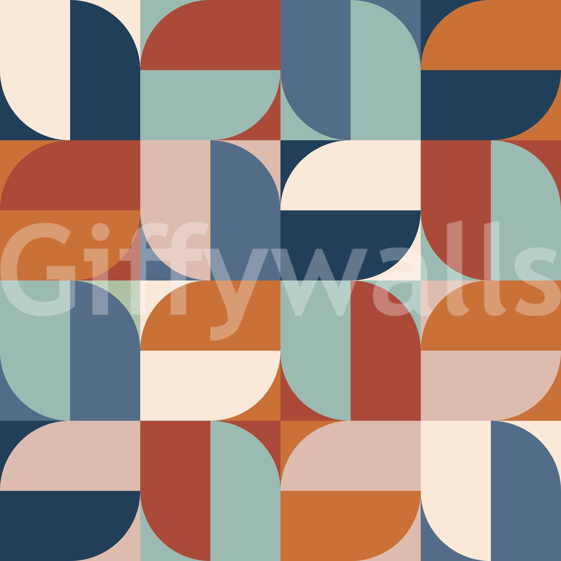 Quarter-round shapes repeating Modern Curves wall mural abstract pattern.