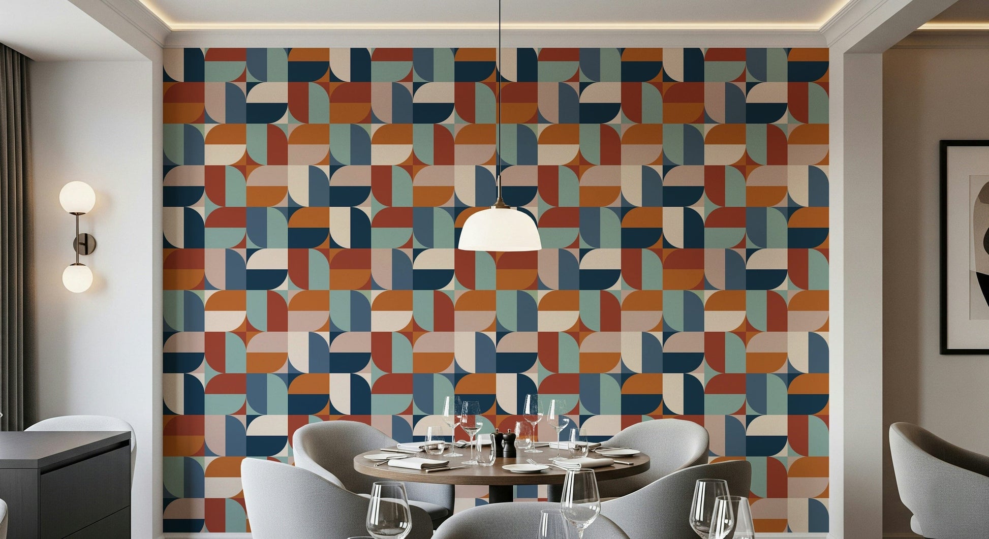 Colorful geometric tessellation Modern Curves unique home accent.