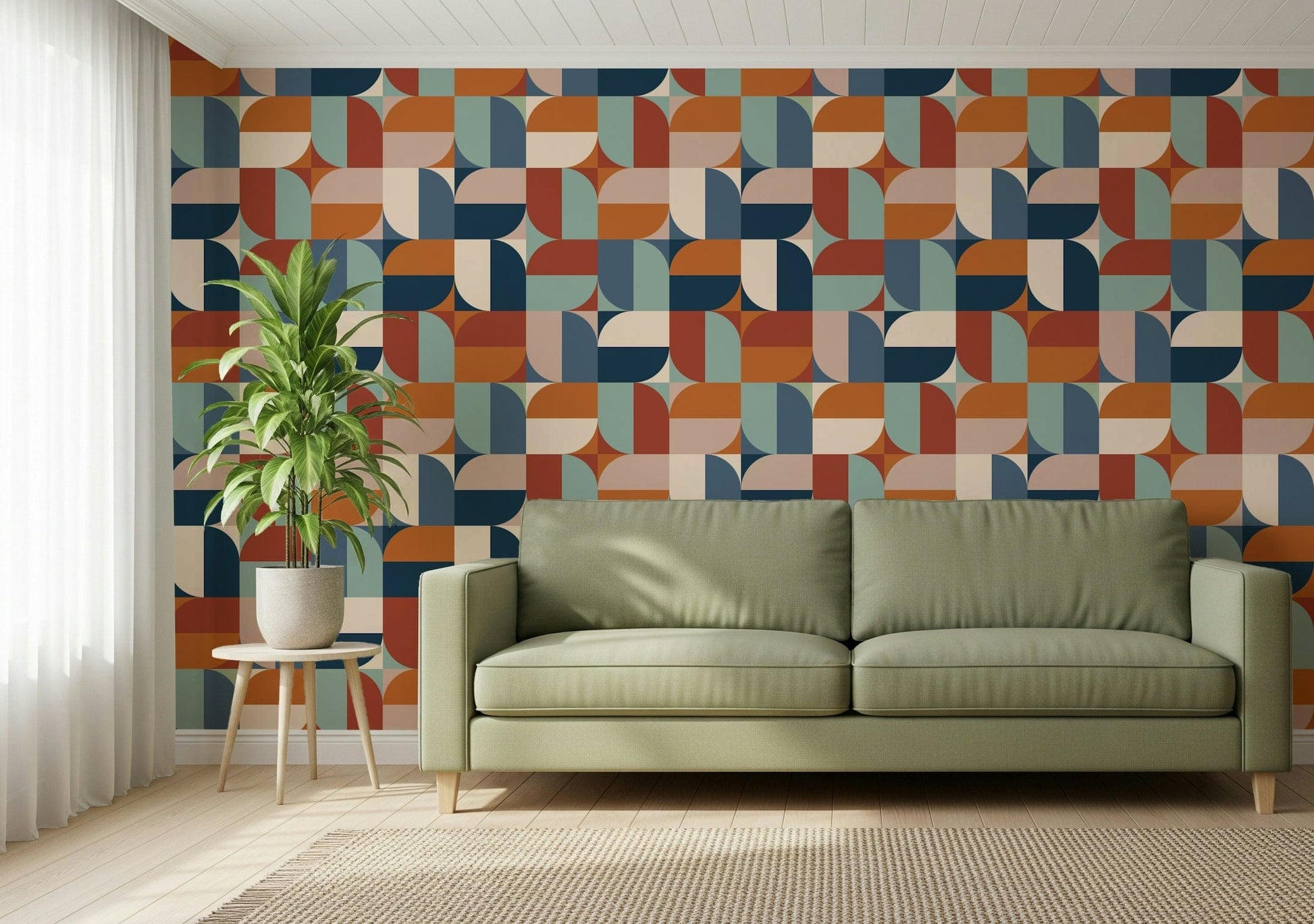 Various warm and cool colors Modern Curves wall art, abstract repeat.