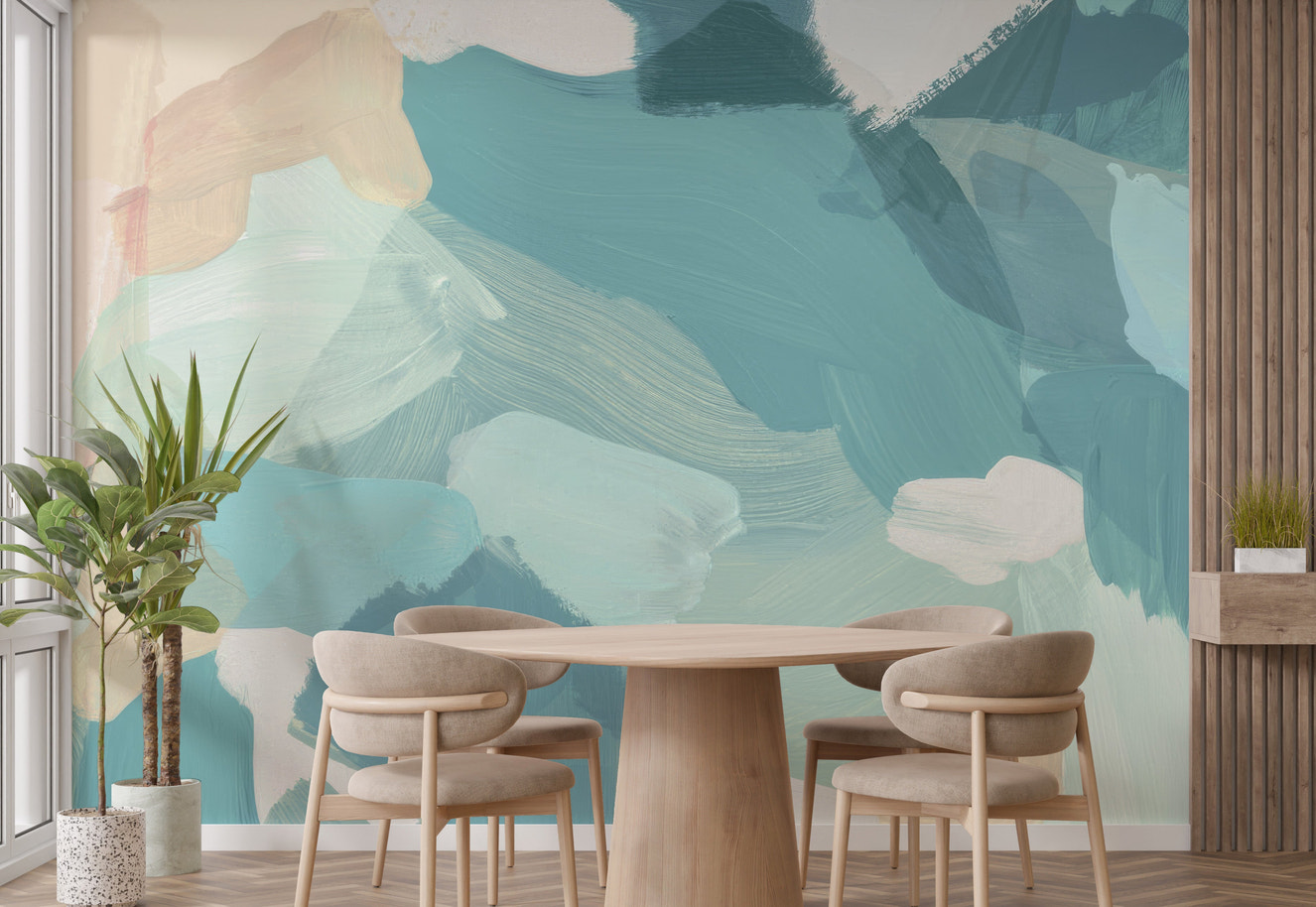 Elegant blue abstract wall mural wallpaper for interiors.