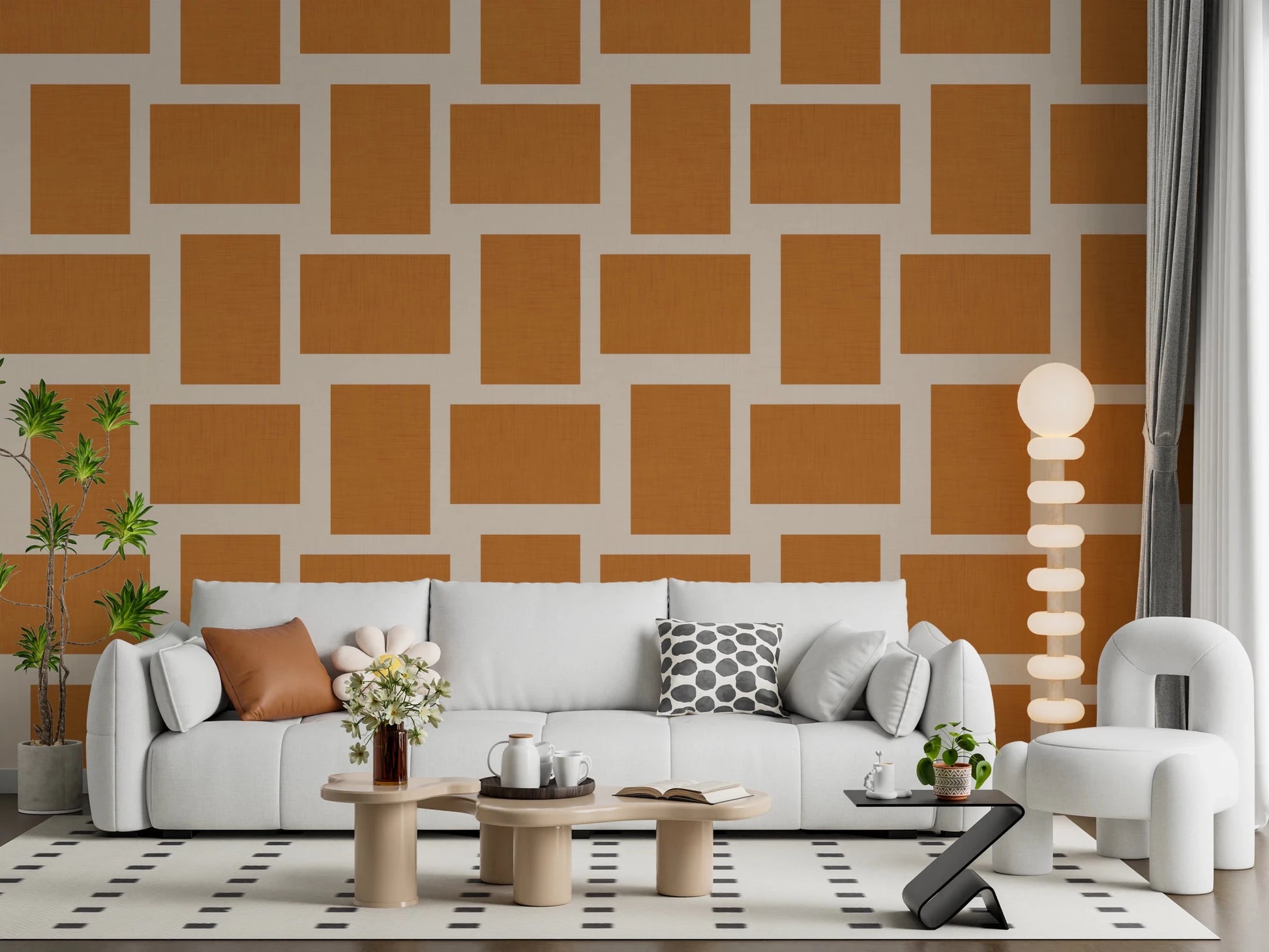 Modern Geometric Color Block Terracotta Cream Wallpaper⁠