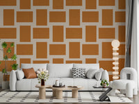 Modern Geometric Color Block Terracotta Cream Wallpaper⁠