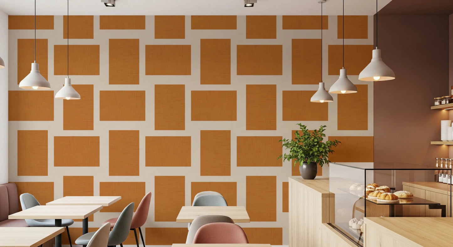Modern Geometric Color Block Terracotta Cream Wallpaper⁠
