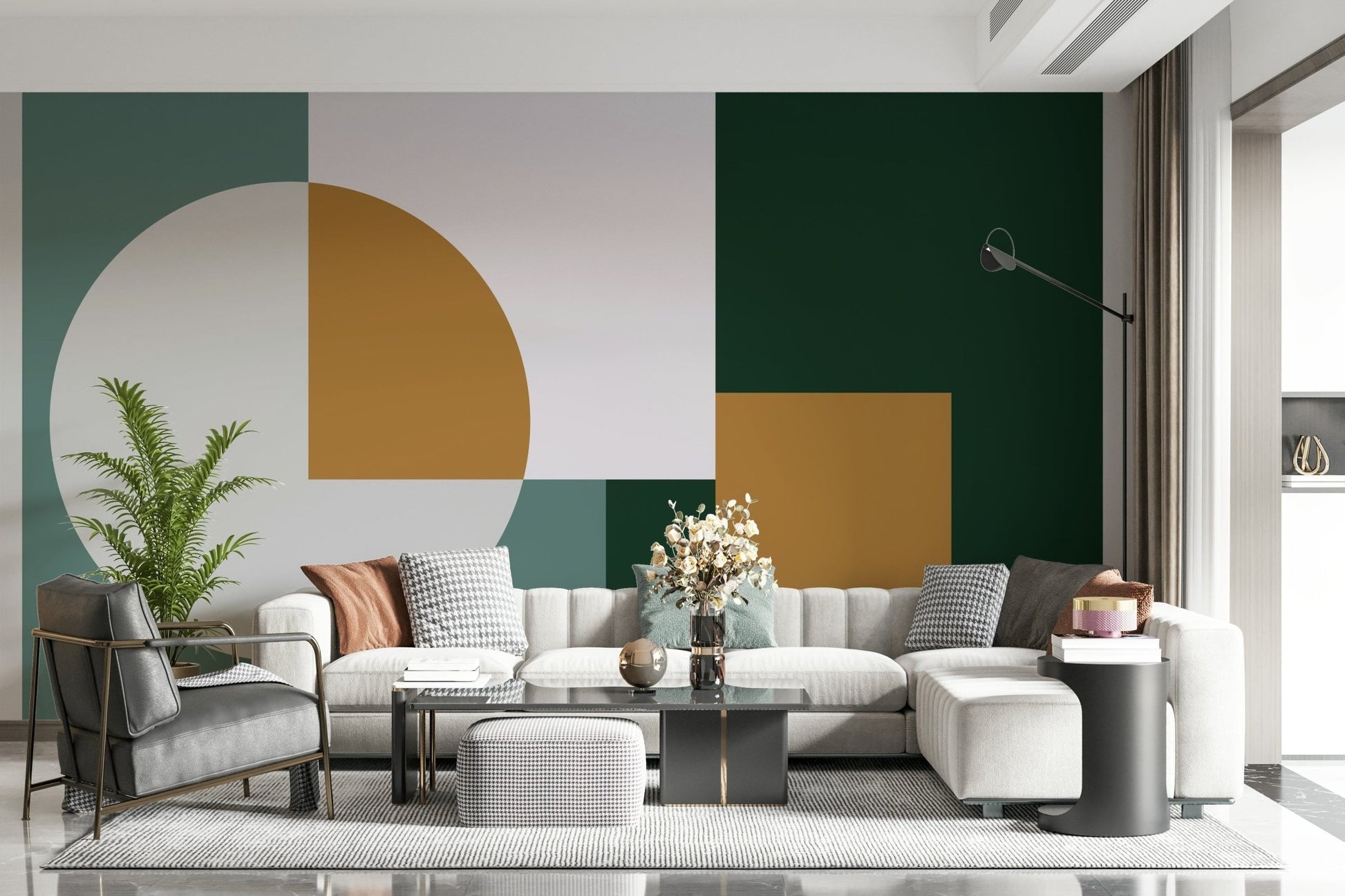 Designer wall finish Stylish geometric wall mural. Rich colors.