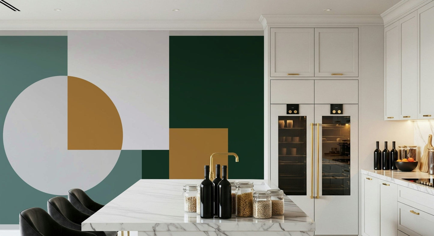 Creative mural art showing overlapping figures Geometric style.