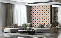 Geometric block wallpaper with a lively mix of bold hues.