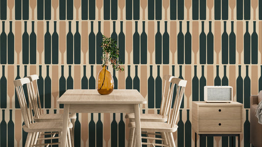 Modern Geometric Wine Cellar Blue Wallpaper with sleek design.

