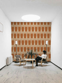 Wine cellar-inspired modern geometric wall mural.

