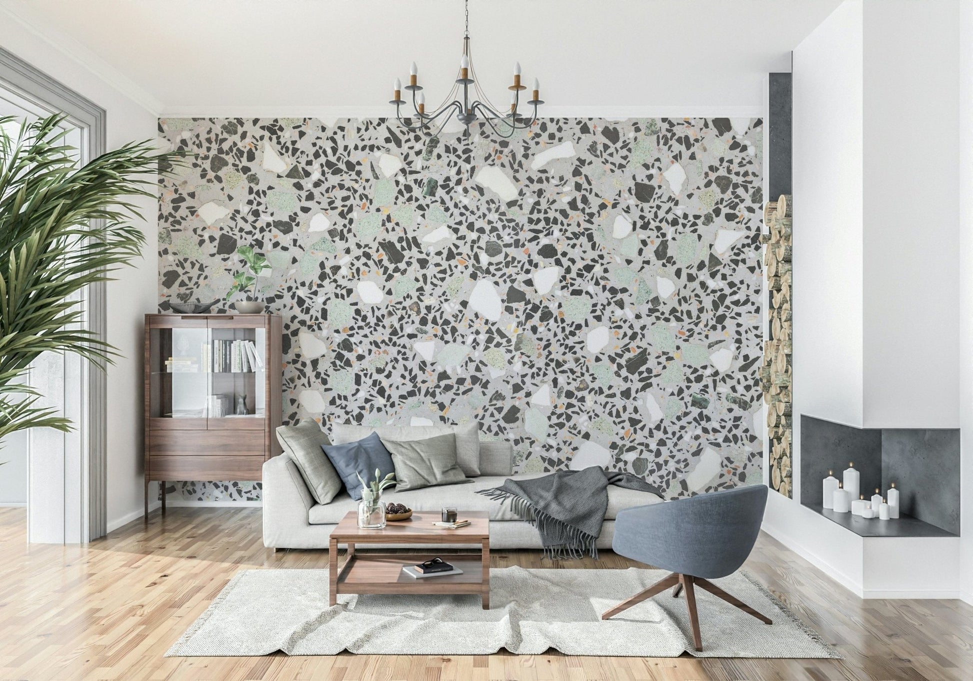 Stylish Italian composite stone look Modern Grey Terrazzo wallpaper.