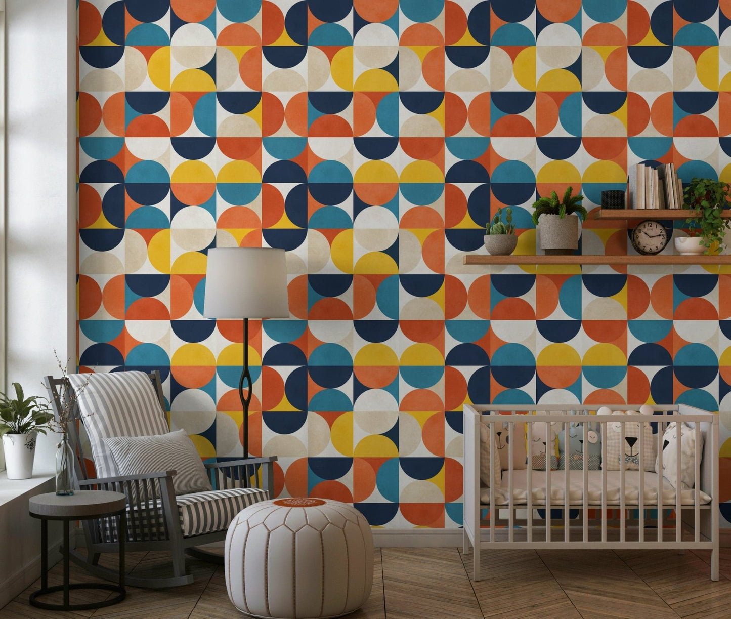 Mid century style wallpaper with bold round shapes