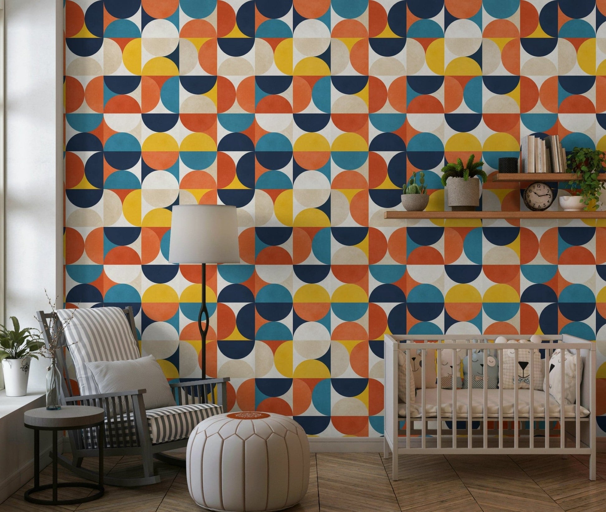 Mid century style wallpaper with bold round shapes