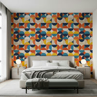 Abstract geometric wallpaper in orange and blue tones