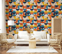 Contemporary circle pattern wallpaper with color blocks