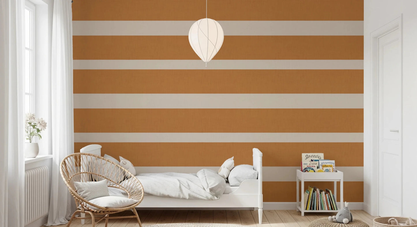 Modern Horizontal Stripe Terracotta Cream Wallpaper⁠