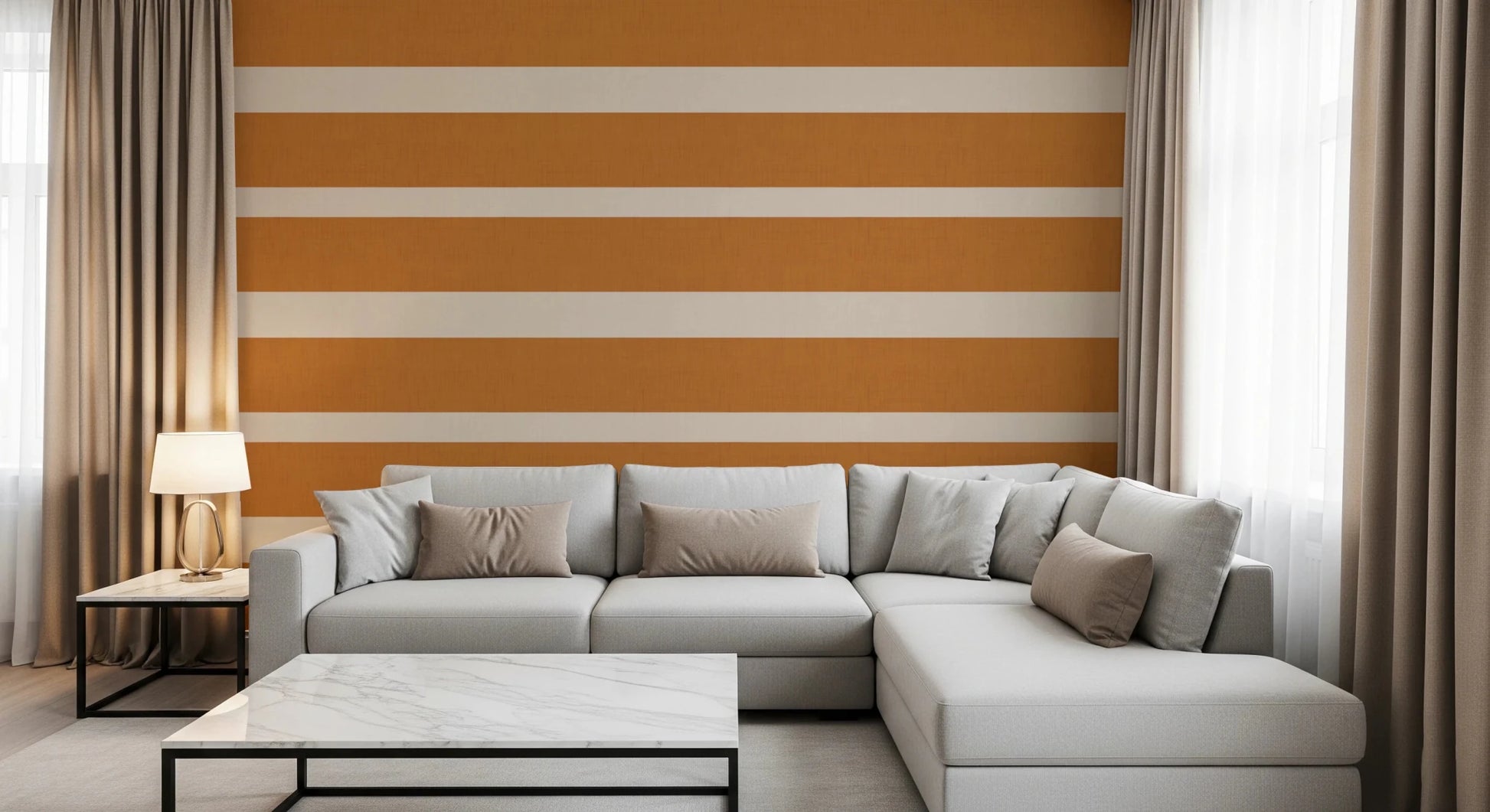 Modern Horizontal Stripe Terracotta Cream Wallpaper⁠