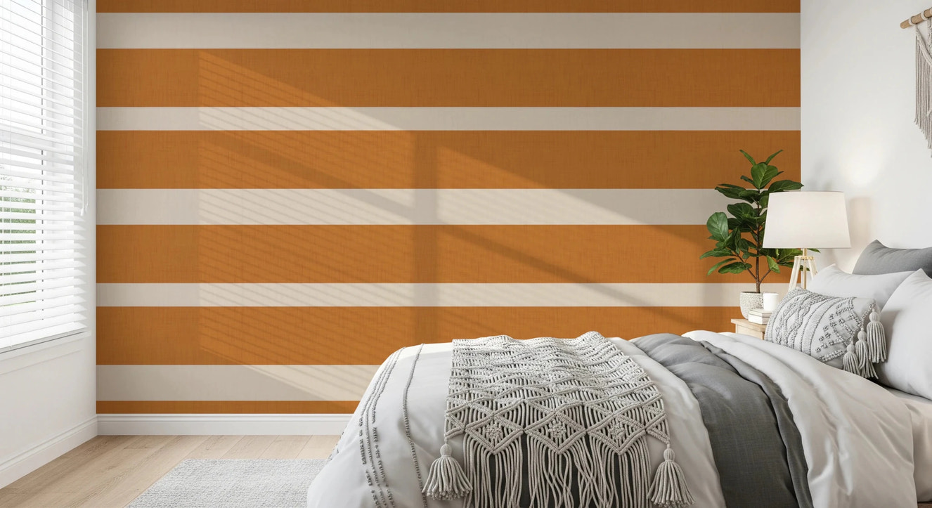 Modern Horizontal Stripe Terracotta Cream Wallpaper⁠