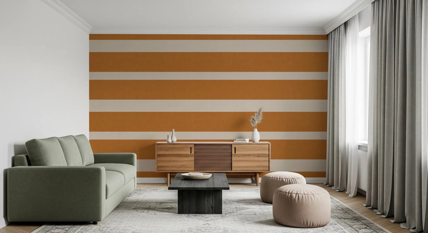 Modern Horizontal Stripe Terracotta Cream Wallpaper⁠