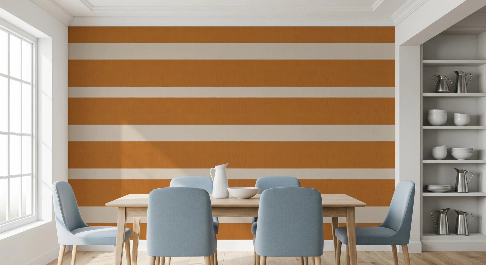 Modern Horizontal Stripe Terracotta Cream Wallpaper⁠