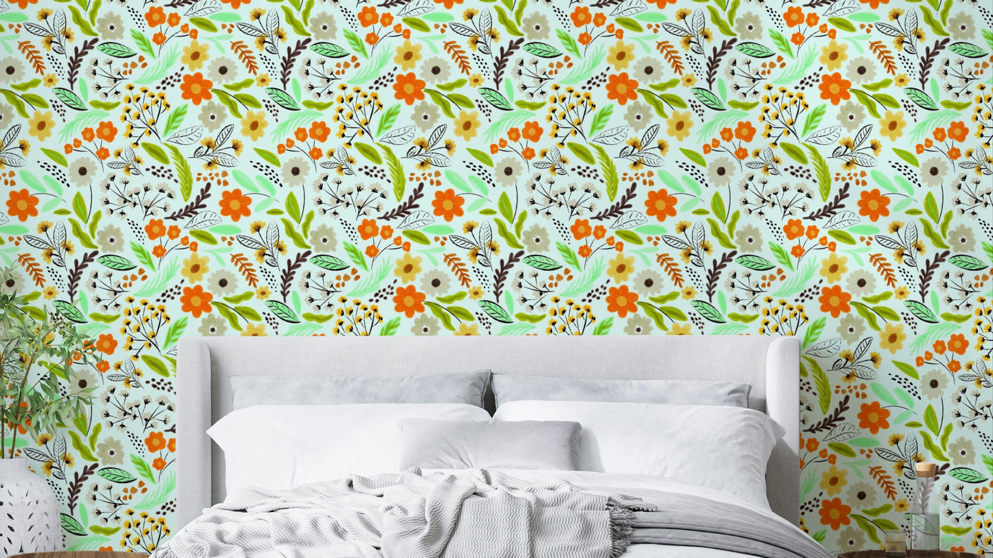 Bright floral wallpaper featuring meadow blooms

