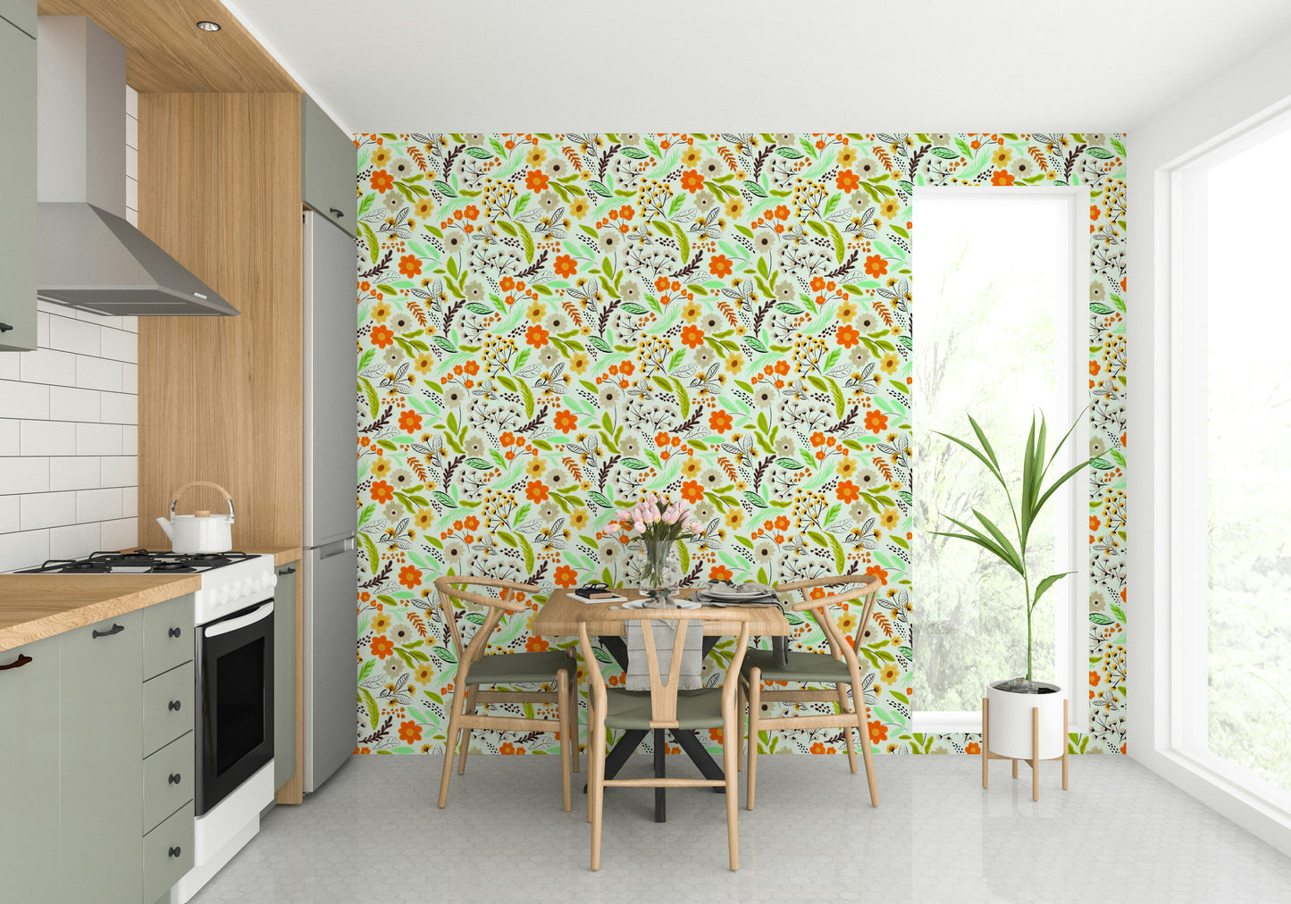 Modern wallpaper featuring colorful meadow flowers

