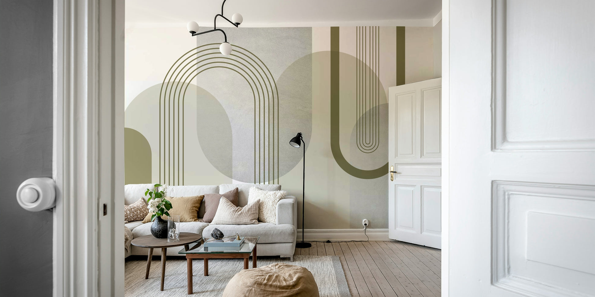 Vibrant mid-century modern abstract mural for home walls

