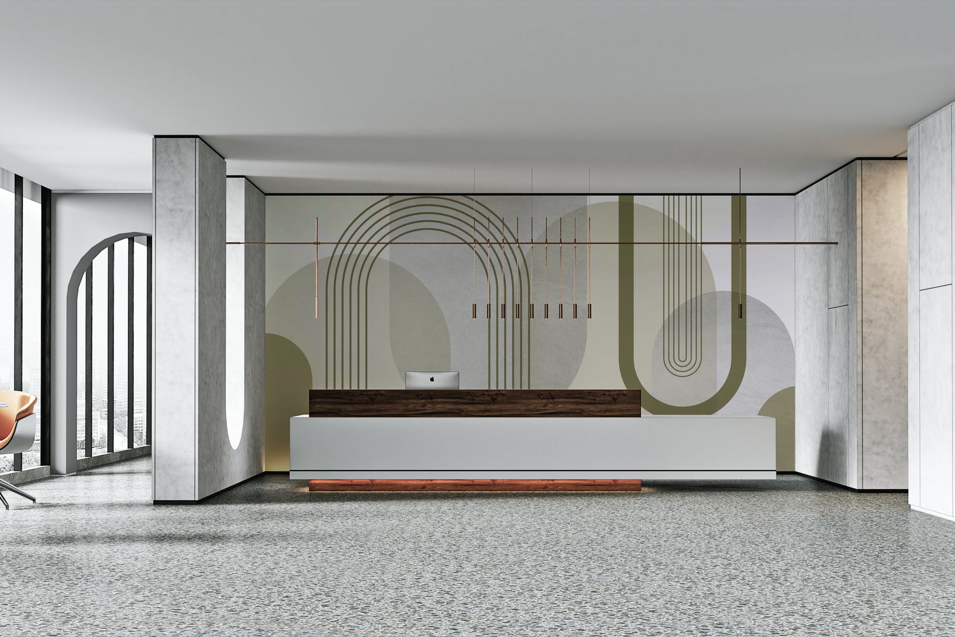 Modern mid-century abstraction wall mural for contemporary spaces

