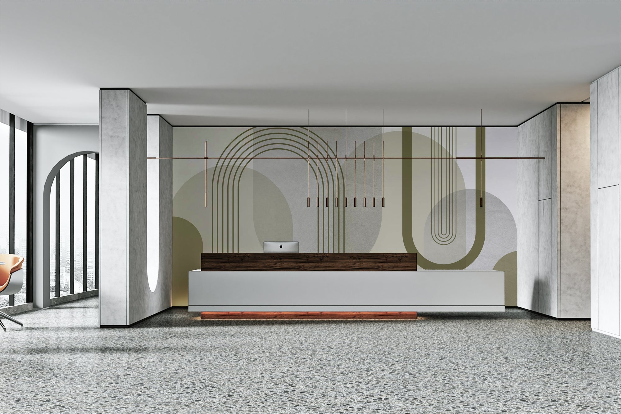 Modern mid-century abstraction wall mural for contemporary spaces

