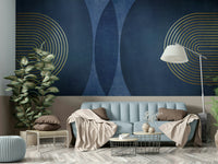 Blue and gold abstract art wall mural

