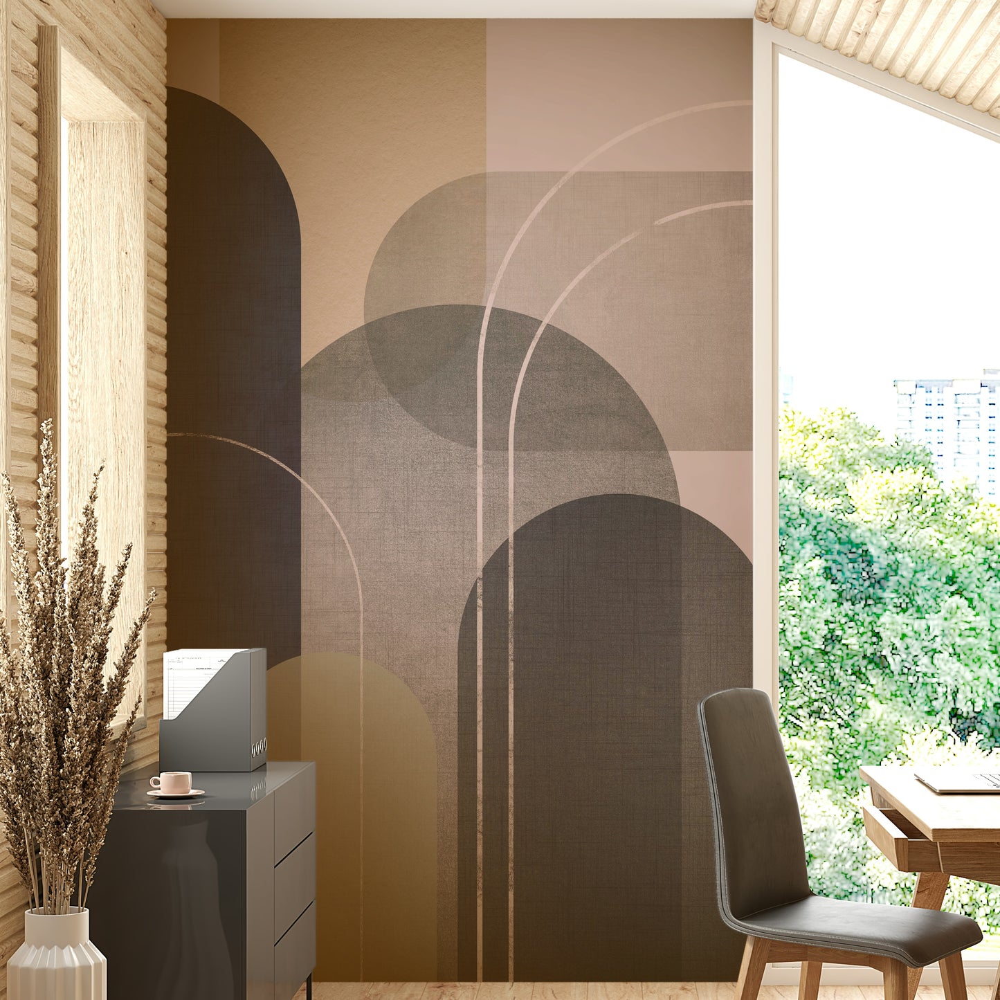 Modern Mid Century linen 2 wall mural for stylish interiors


