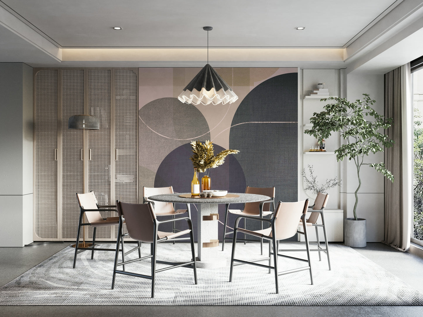 Modern linen 3 wall mural with a mid-century aesthetic

