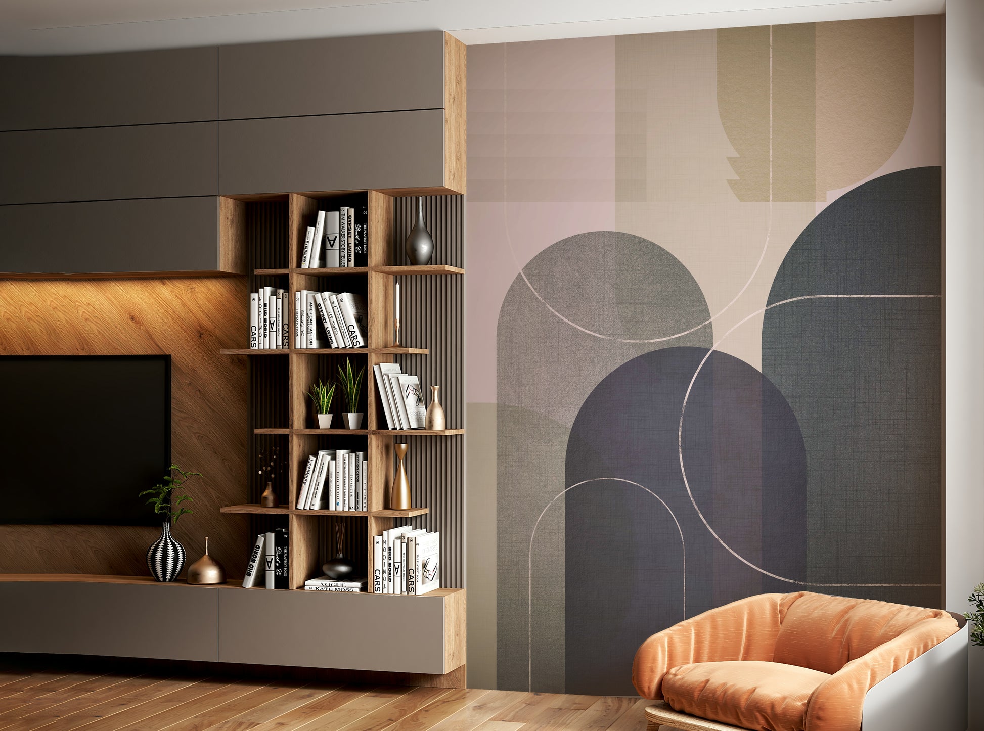 Sleek and stylish modern Mid Century linen 3 wall mural


