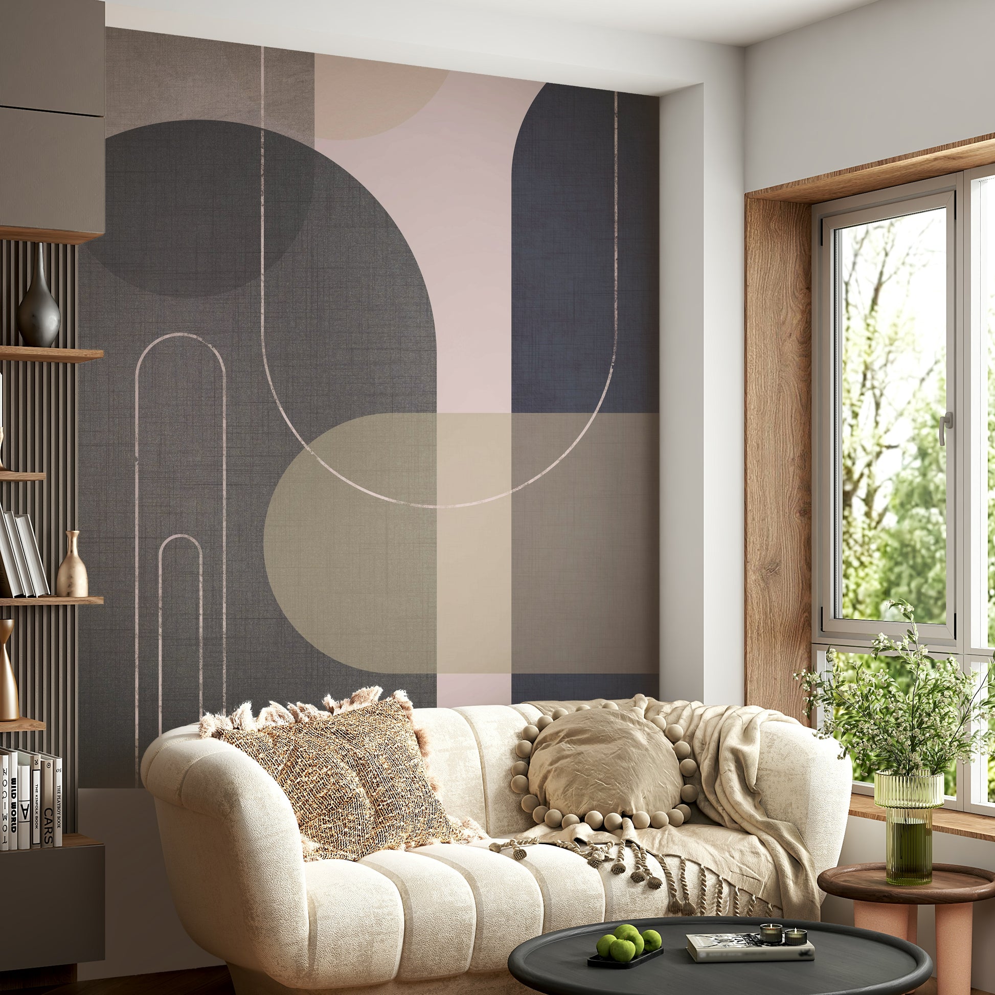 Vintage linen effect mural in neutral shades

