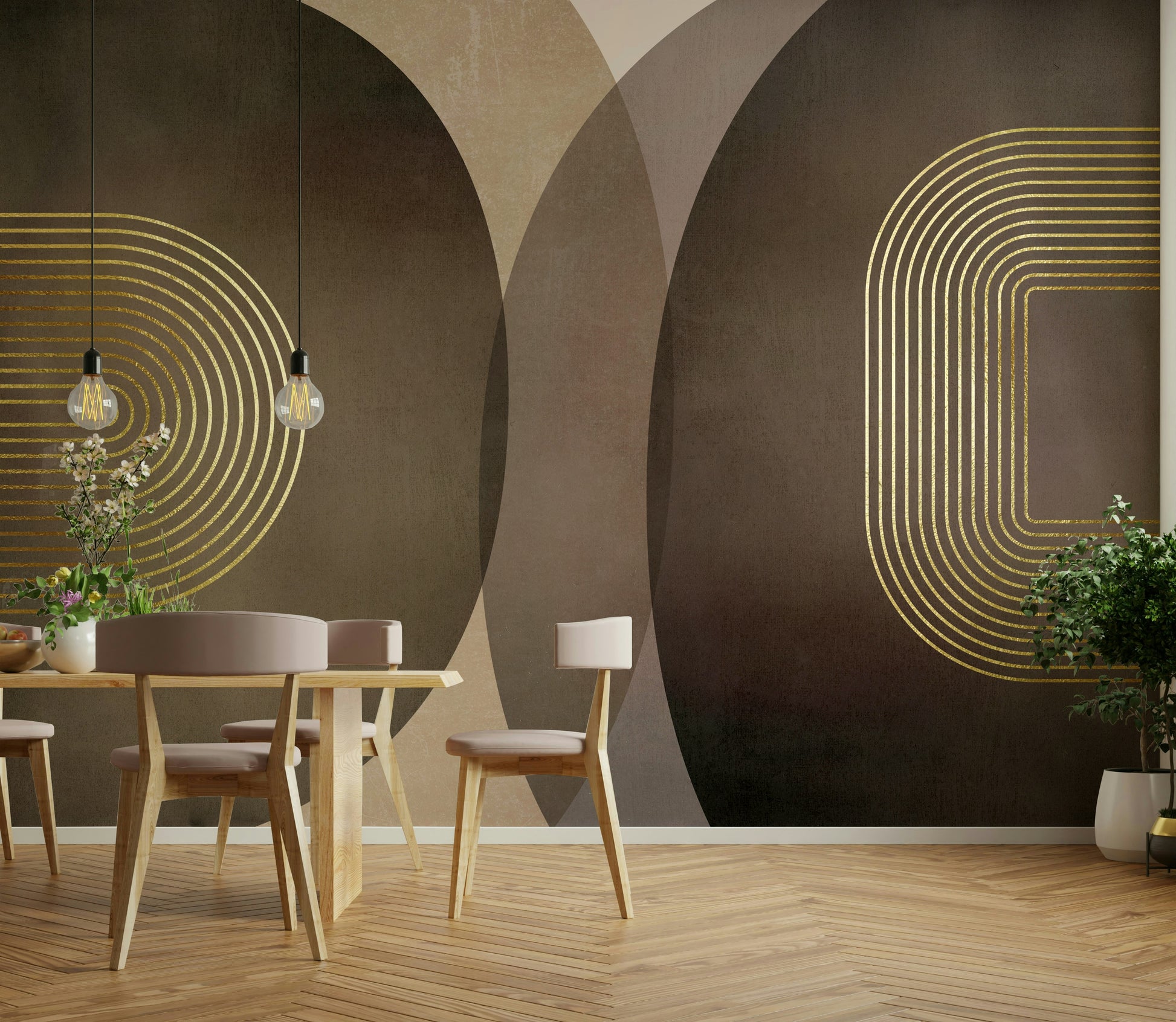 Modern mid-century rustic wall mural design

