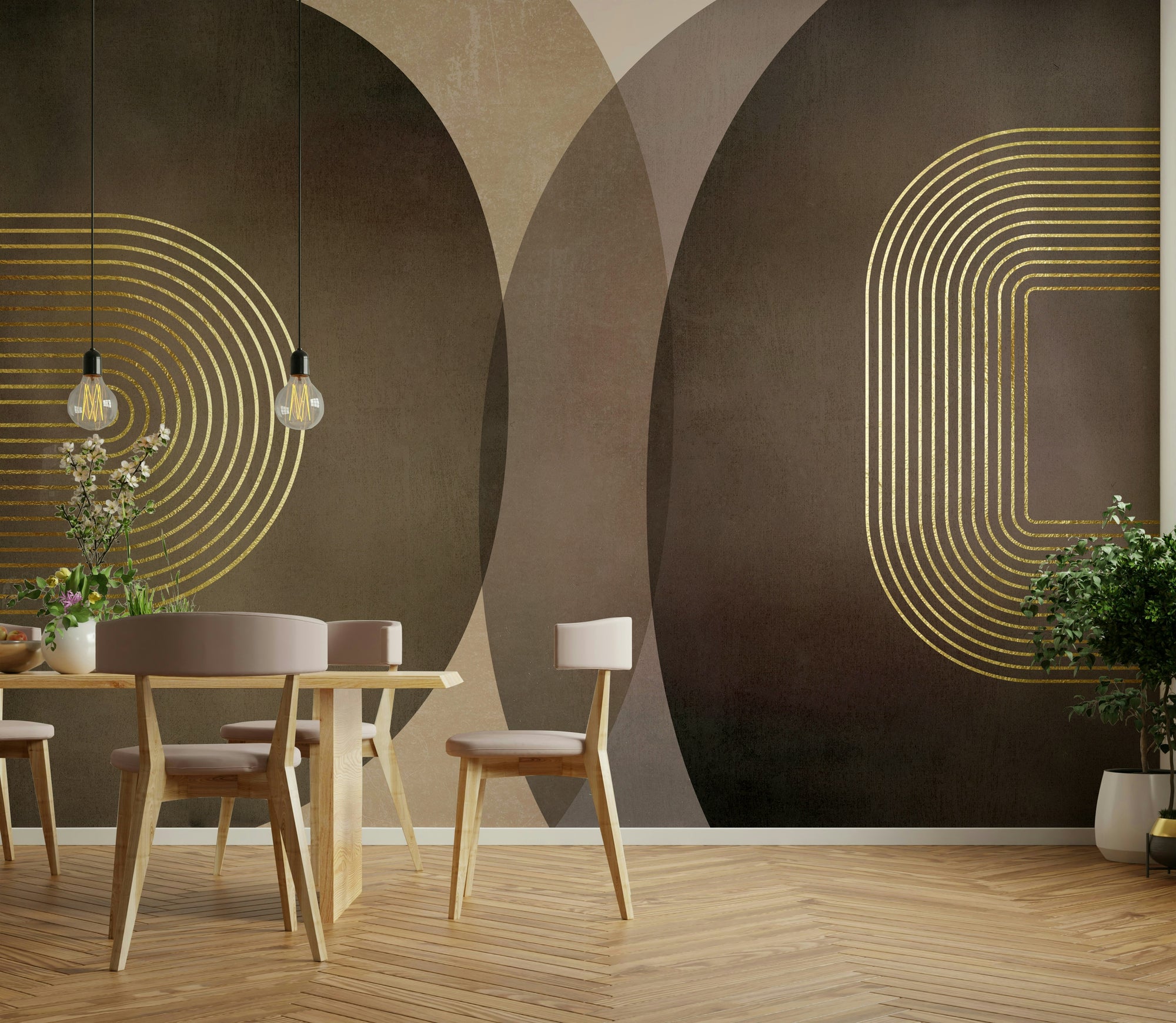 Modern mid-century rustic wall mural design


