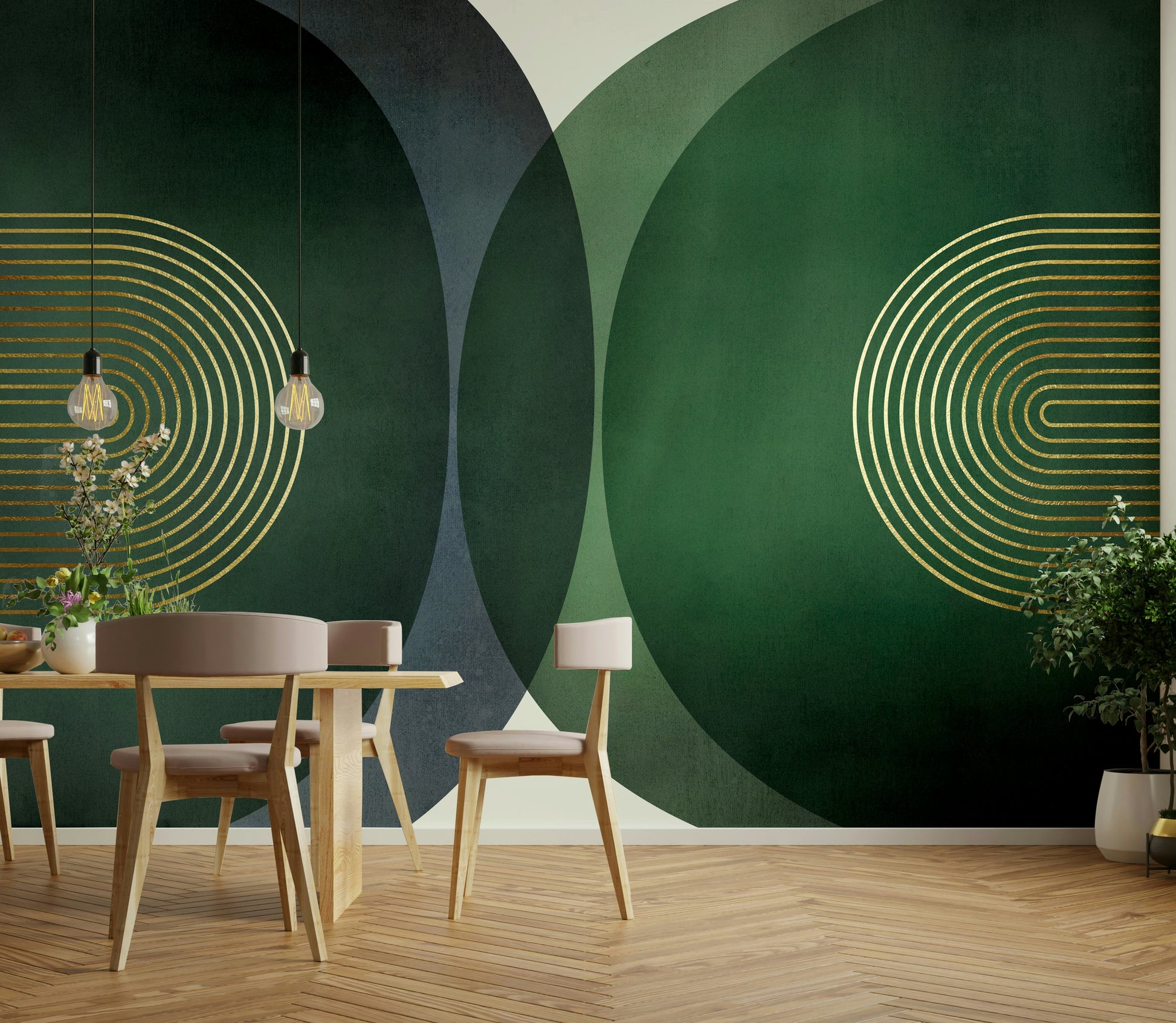 Warm-toned mural with modern retro design

