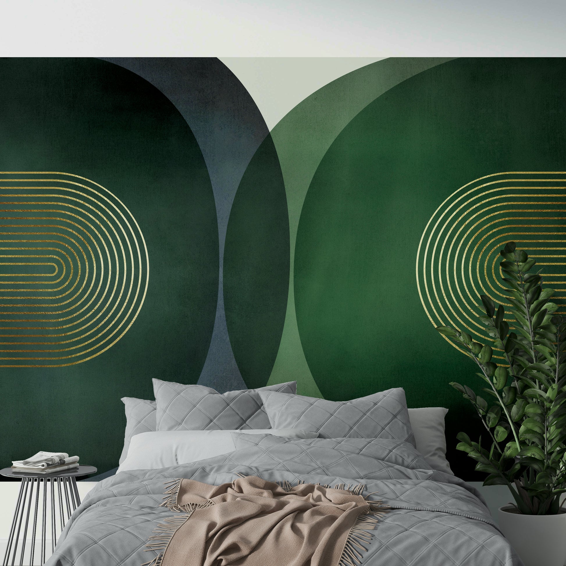 Mid-century shapes and colors in large mural

