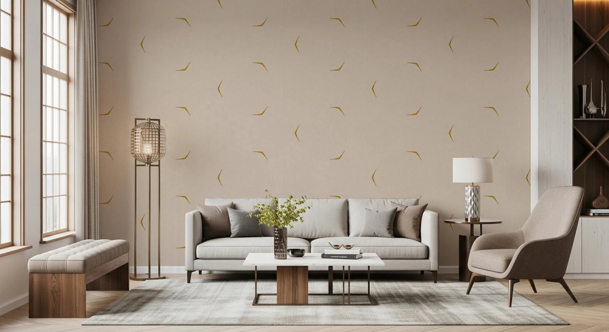 Modern Minimal Broken Lines Mustard Cream Wallpaper⁠
